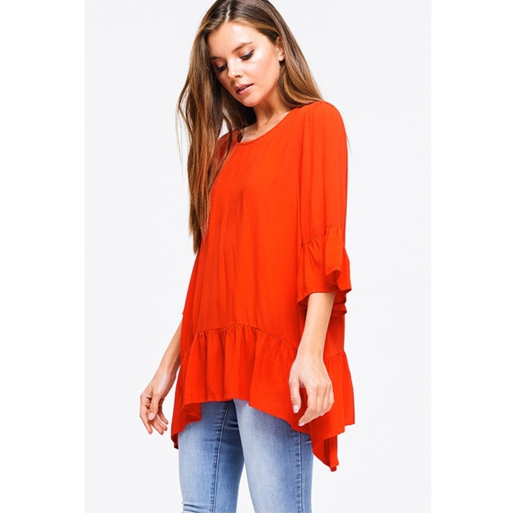 NWT Ruffled Round Neck Boho Tunic Top - Picture 5 of 8